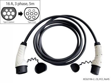 Type 2 to Type 2 EV charging cable_16A_3 phase_Type 2 male plug to charging station to Type 2 male plug to car_5m_Fisher