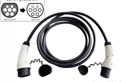 Type 2 to Type 2 EV charging cable_32A_single phase_Type 2 male plug to charging station to Type 2 male plug to car_5m_Fisher