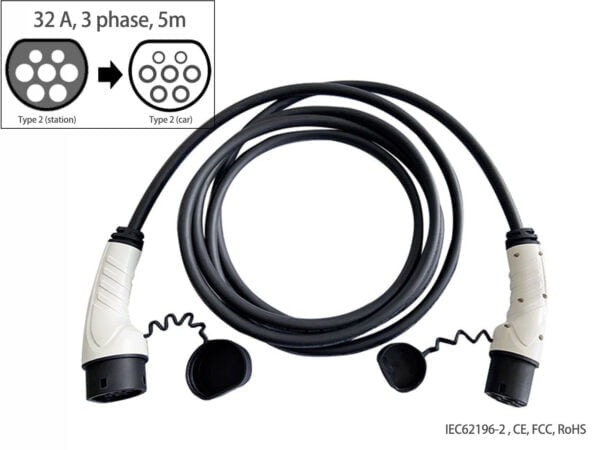 EV charging cable,Type 2 (station) to Type 2 (car),32A,3 phase,5m,Fisher