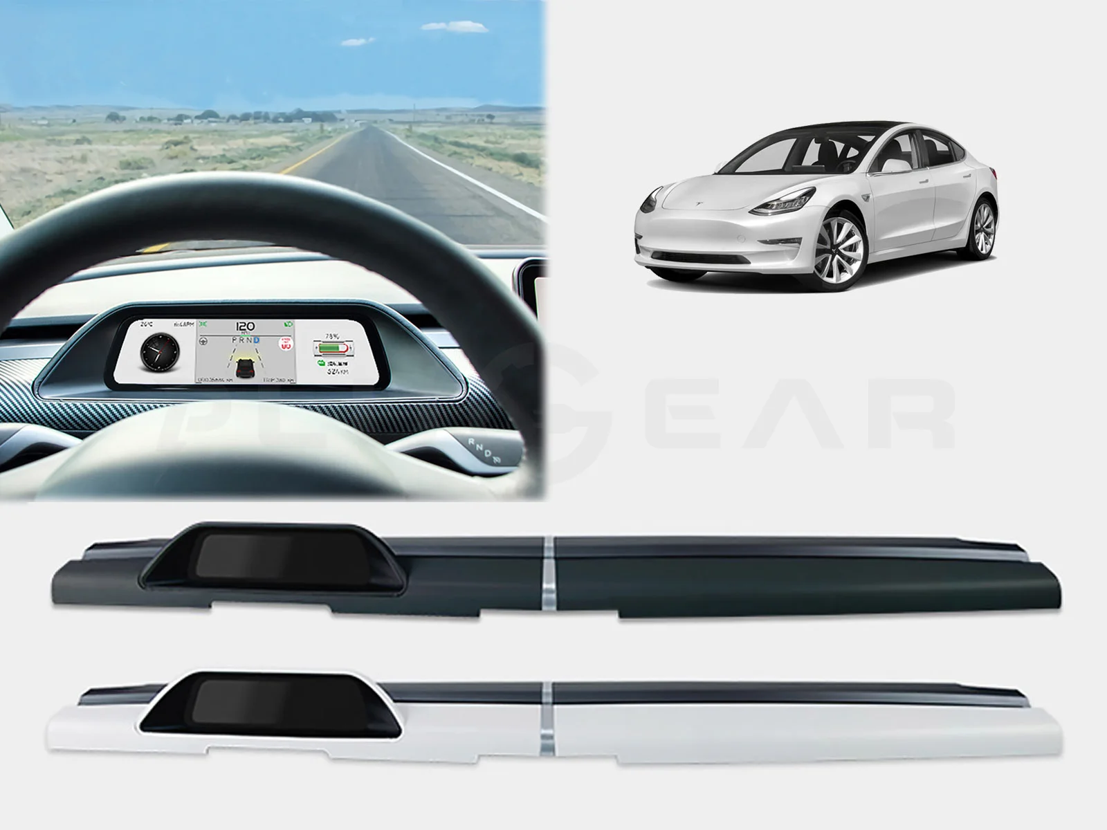 Tesla Model 3: Dashboard Upgrade Modul mit Instrumentenanzeige