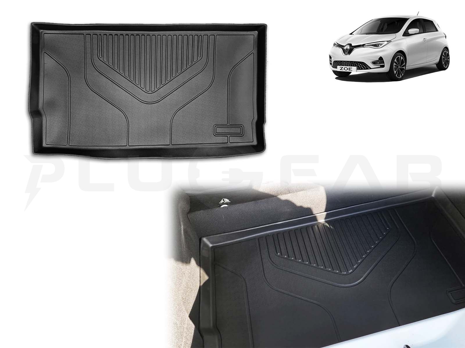 Renault Zoe:Untere Kofferraummatte, untere Kofferraumauskleidung (Premium  recycelbarer Gummi) - Plugear