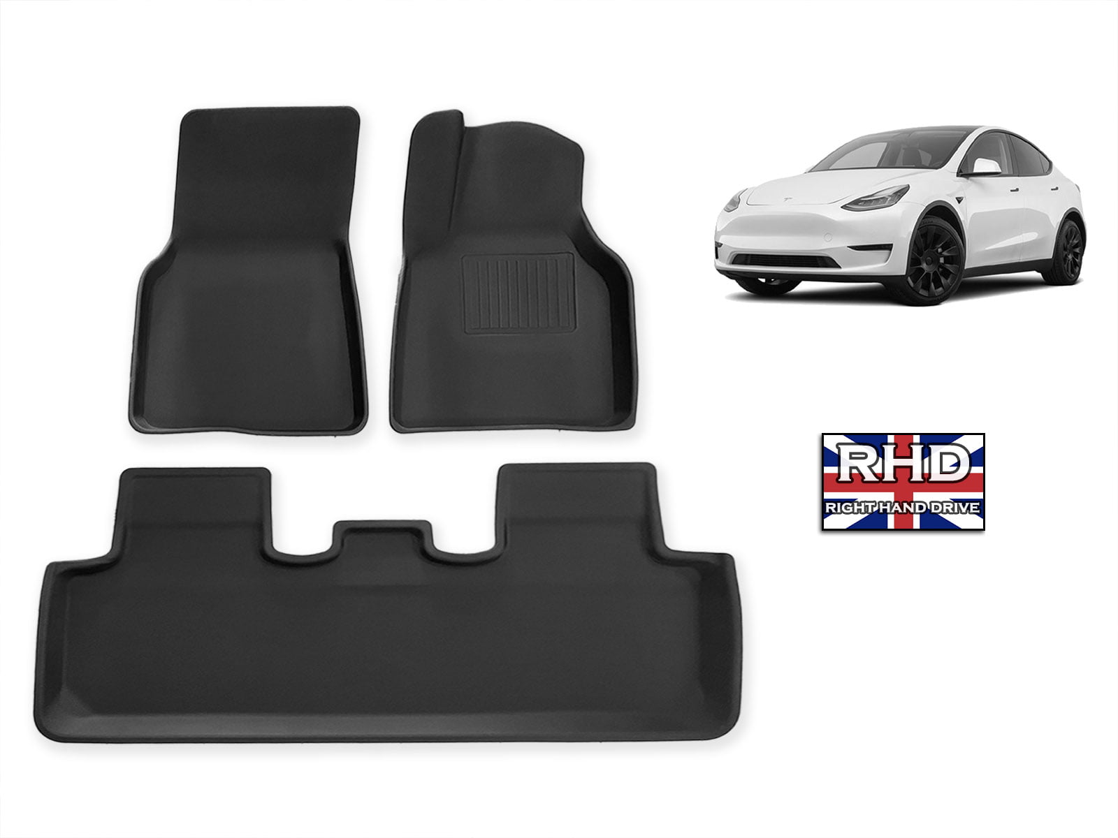 Tesla Model Y: Allwetter-Fußmatten für den Innenraum (3D-TPR Gummi),  RHD(UK) Version - Plugear