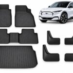 Ford Mustang Mach-E: Essential Protection Pack showing floor and boot mats with four mud flaps.