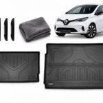 Renault Zoe: Complete Protection Pack showing upper and lower boot mats, four door-edge guards and drying towel.