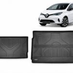 Renault Zoe: Essential Protection Pack showing upper boot liner and lower-compartment mat.