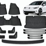 VW ID.3: Essential Protection Pack showing floor and boot mats, mud flaps, four door sill guards and boot sill guard.