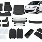 VW ID.3: New Owner Ultimate Pack showing floor and boot mats, mud flaps, sill and screen protection, front seatback covers, console tray and boot side barriers.
