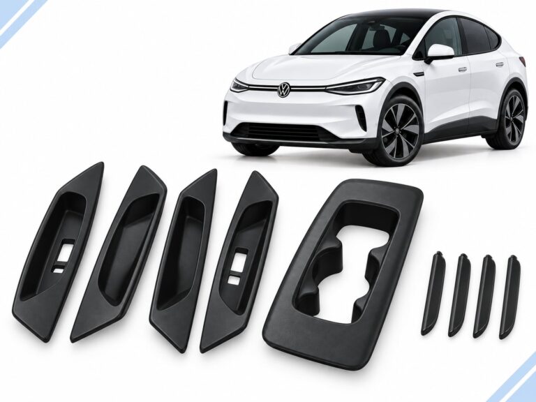 VW ID.5: Essential Protection Pack showing four interior door-handle covers, center console cover and four door-edge guards.