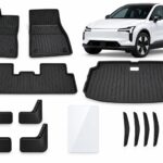 Volvo EX30: Complete Protection Pack showing floor and boot mats, four mud flaps, screen protector and four door-edge guards.